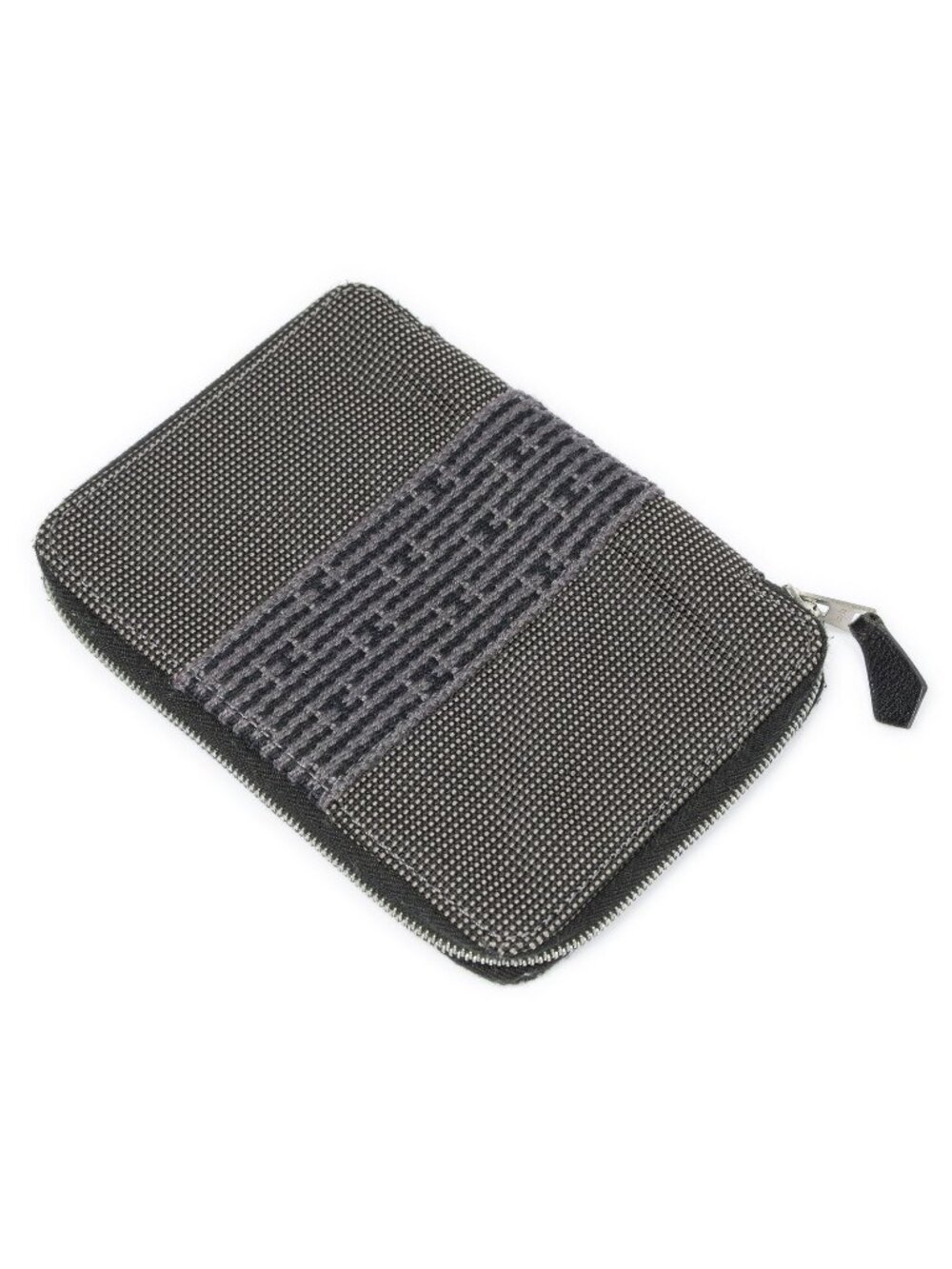 Hermes Herline Compact Zip Wallet Gray Black Toile